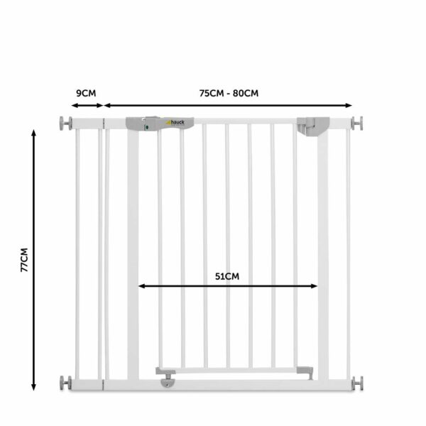 Hauck Durvju sargs / kāpņu sargs bērniem Autoclose N Stop drošības vārti ar 9 cm pagarinājumu / pašaizveras / bez urbšanas / 84 - 89 cm plats / pagarināms / metāla siets / balts 6