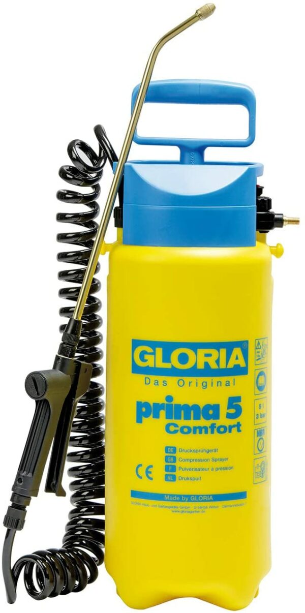 GLORIA Prima 5 Comfort, 5L spiediena smidzinātājs un spirālveida šļūtene 1