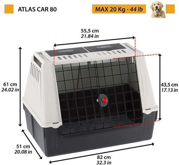 Ferplast ATLAS CAR 80 transportēšanas konteiners dzīvniekiem, pelēks ar ventilācijas režģi, uzglabāšanas nodalījumi, drenāžas paklājs 2