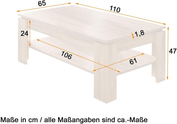 Trendteam Smart Living Dzīvojamās istabas kafijas galdiņš Universāls, 110 x 47 x 65 cm, satīna apdare, ar papildu galda virsmu glabāšanai 2