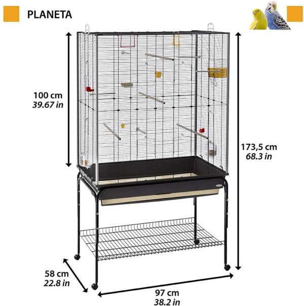 Ferplast 52066817 Planeta putnu būris ar statīvu uz riteņiem, māja kanārijputniņiem, papagaiļiem, u.c. eksotiskiem putniem 2