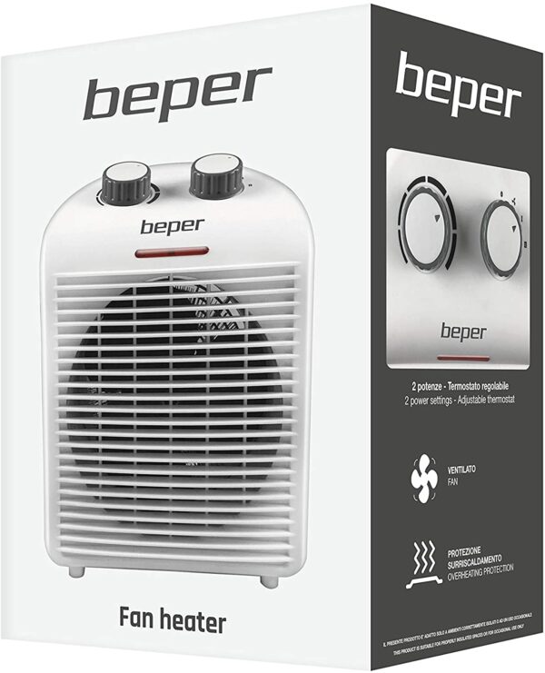 Beper RI.094 Ventilatora sildītājs, karsts un auksts, regulējams termostats, auksta ventilācija visiem gadalaikiem, kompakts, viegls, jauda 2000 W, balts / pelēks 2