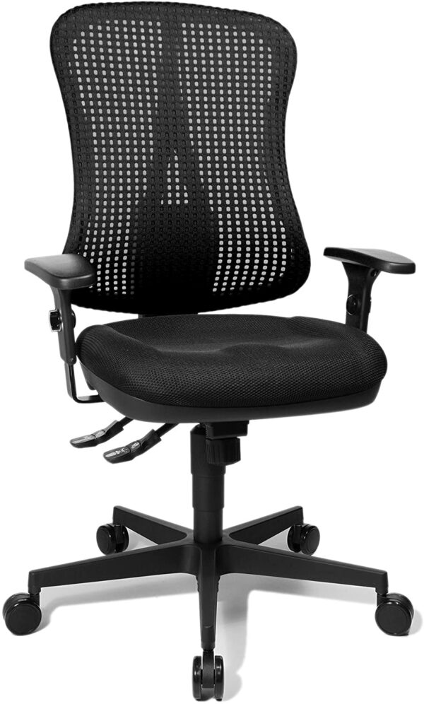 Topstar HE20PBC00 Head Point SY "P4", ergonomisks biroja krēsls, biroja krēsls, profilēts sēdeklis, roku balsti komplektā, tīklveida atzveltne, auduma apdare, melns 1