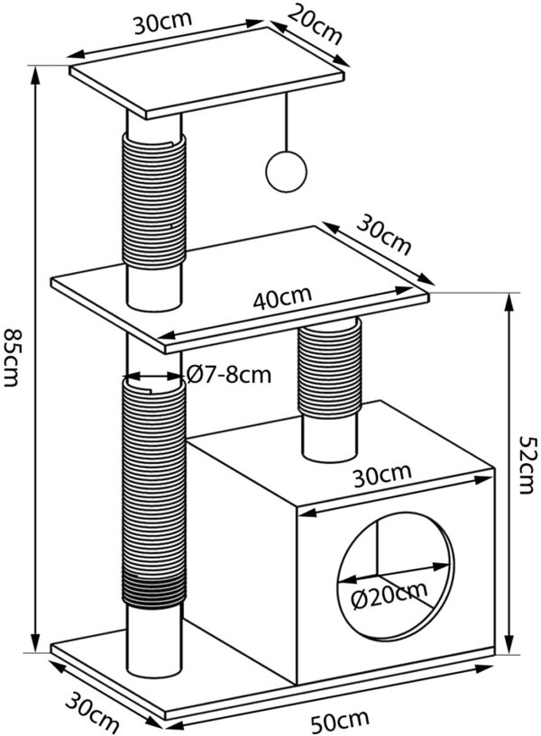 Dibea Cat Tree Activity Centre skrāpēšanas stabiņš, kāpšanas rotaļlieta, 80 cm, pelēkā krāsā 7