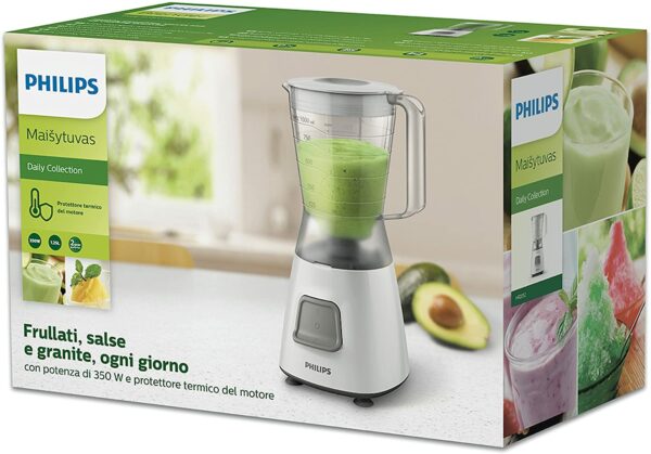 Philips HR2052 / 00 Daily Basic 450 W, blenderis, 1,25 l, 0 decibelu, plastmasas, balts 6