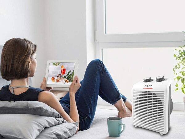 Beper RI.094 Ventilatora sildītājs, karsts un auksts, regulējams termostats, auksta ventilācija visiem gadalaikiem, kompakts, viegls, jauda 2000 W, balts / pelēks 4