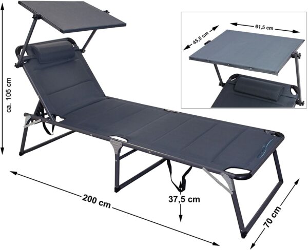 Ambientehome - XXL saliekams dārza atpūtas krēsls ar regulējamu saulessargu, izgatavots no ātri žūstošām putām, 200 x 70 x 37 cm, krāsa: pelēka 2